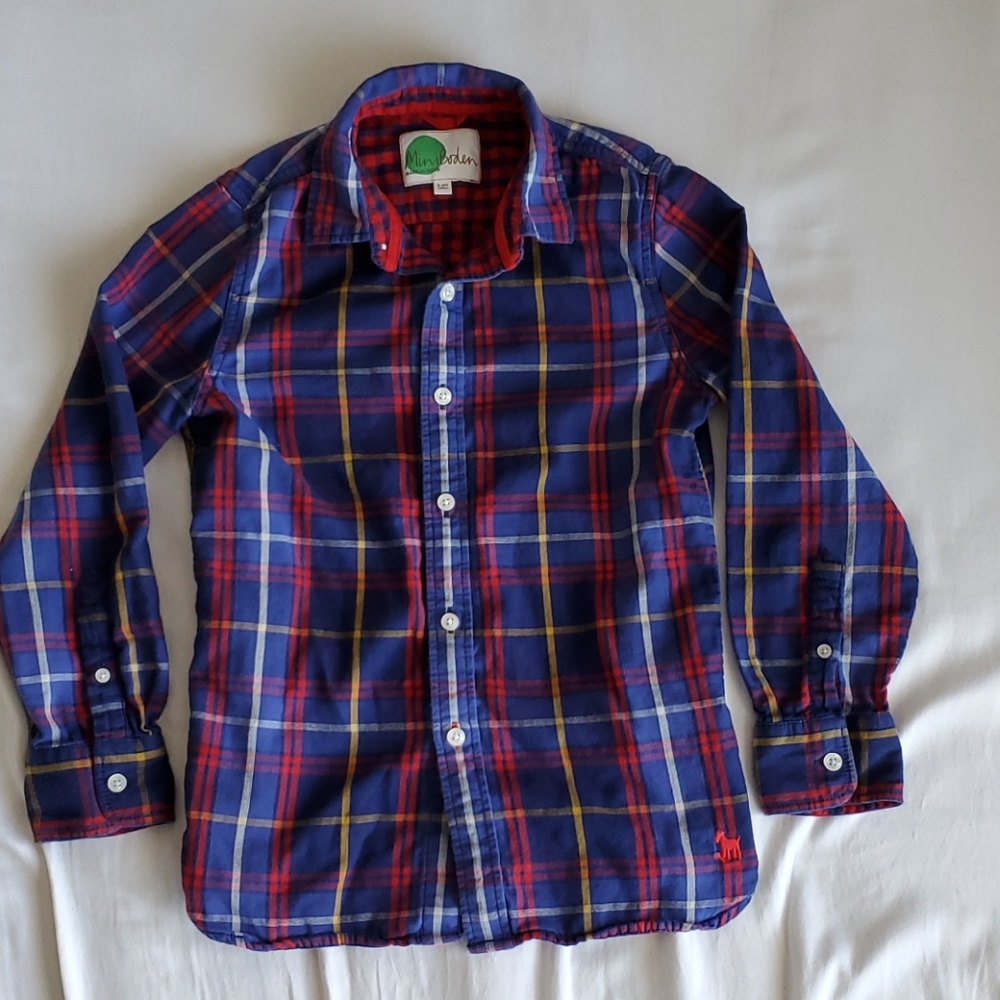 Mini Boden Blue Plaid Cotton Button Up Shirt
